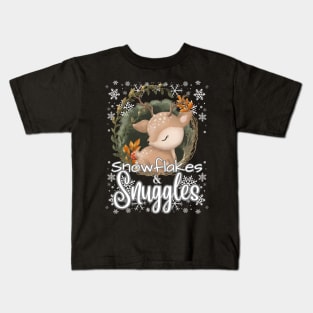 Snowflakes and Snuggles Cute Winter Graphic Kids T-Shirt